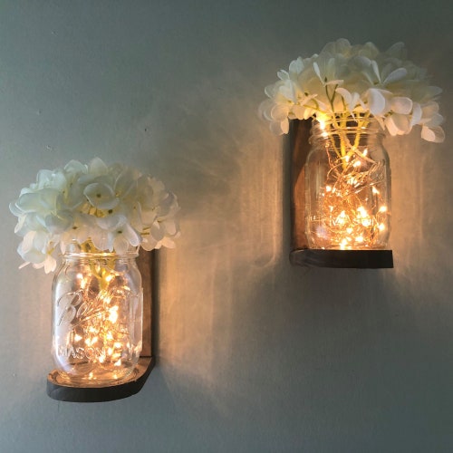 Mason Jar Wall Sconce Set Farmhouse Decor Country Decor Rustic Etsy