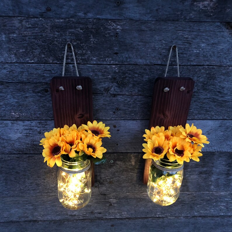 Mason Jar Sconce Mason Jar Wall Decor Sunflower Decor Etsy