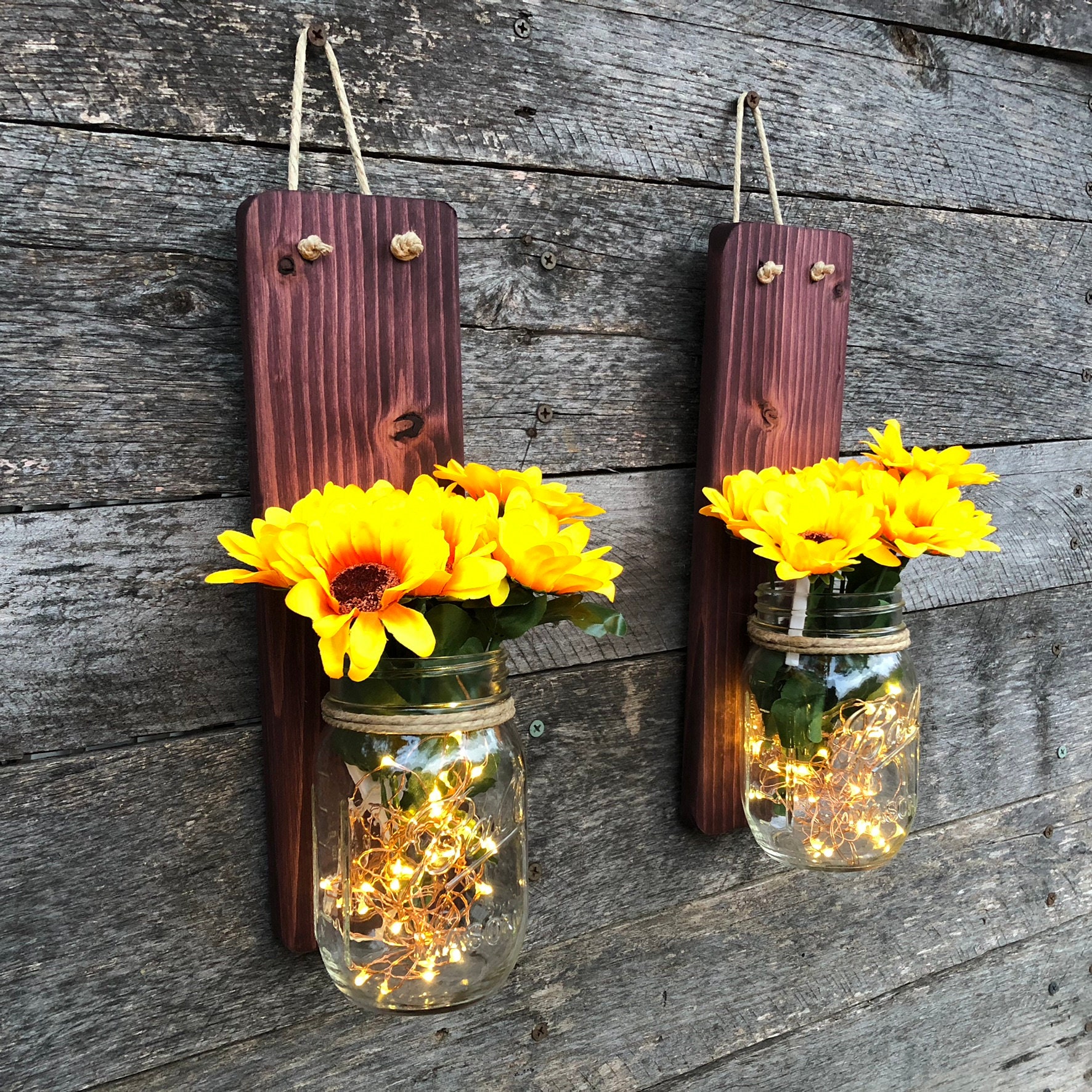 Mason Jar Sconce Mason Jar Wall Decor Sunflower Decor Etsy