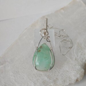 Sterling Silver Wrapped Chrysoprase Pendant