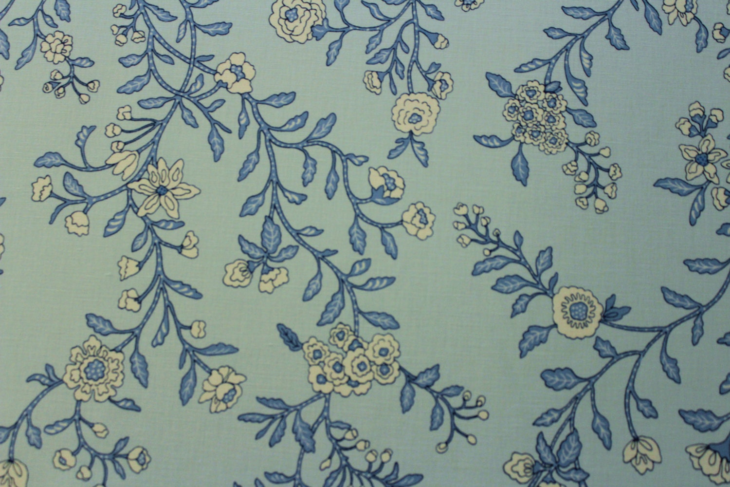 Light Blue Cream Floral Fabric by the Yard 040 Etsy