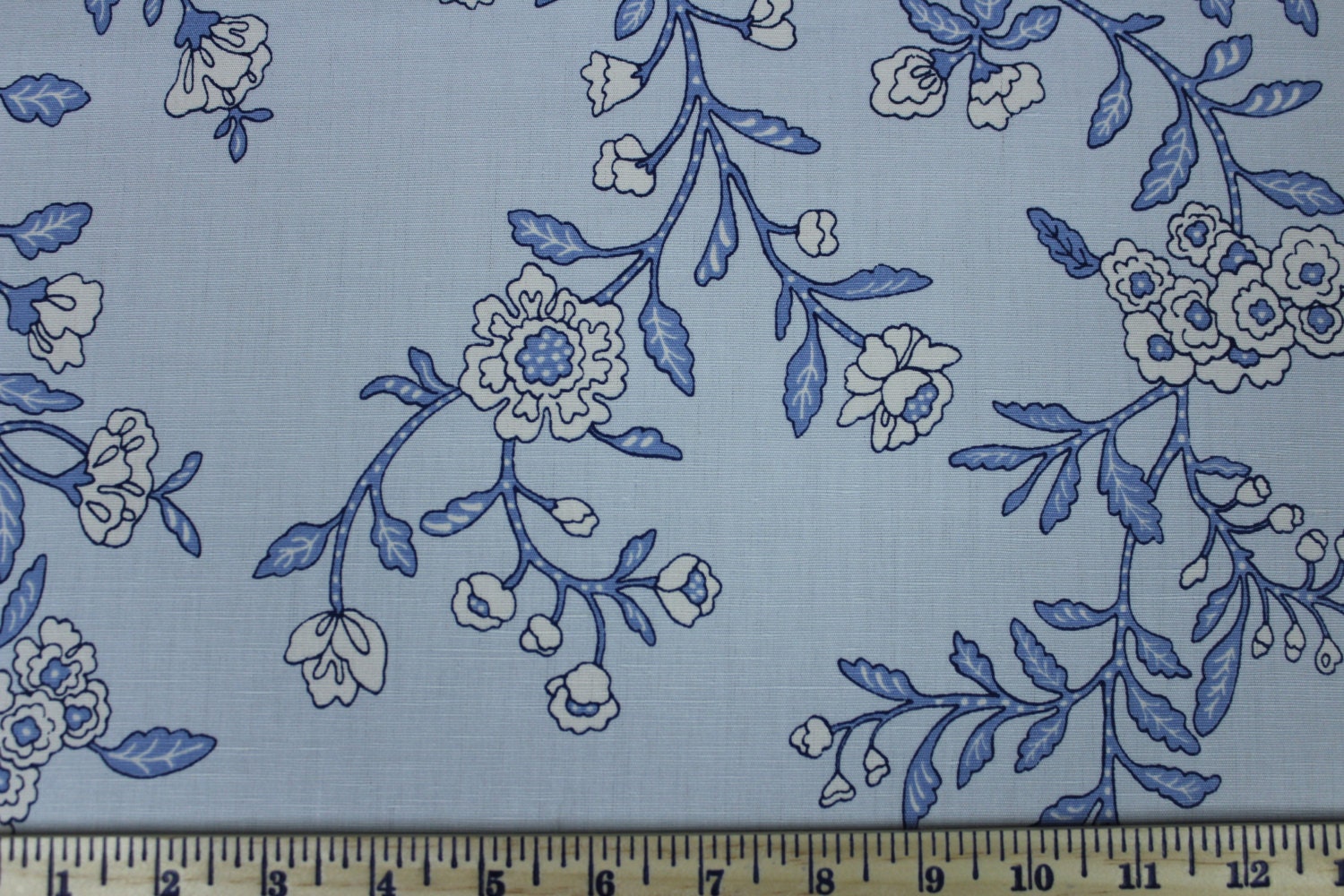Light Blue Cream Floral Fabric by the Yard 040 Etsy