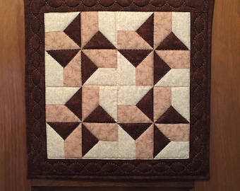 Wall Decoration - Handmade - Homemade - Brown Pinwheel Wallhanging - Hand-Quilted