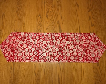 Red - Snowflakes - Silver - Winter - Christmas - Holiday - Long Table Runner - Reversible - Fast Shipping!