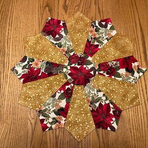 Poinsettias and Roses - Gold - Winter - Christmas - Holiday - Dresden Round Table Runner - Ships Fast!