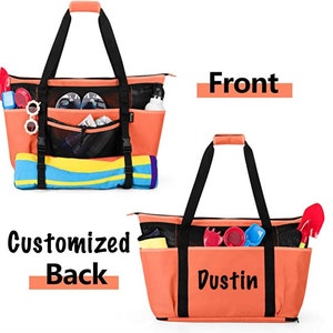 Personalized Extra Large Mesh Beach Bag with Zipper Bottom, Family Beach Tote Bag with Wet and Dry Separation (Empty Bag Only)