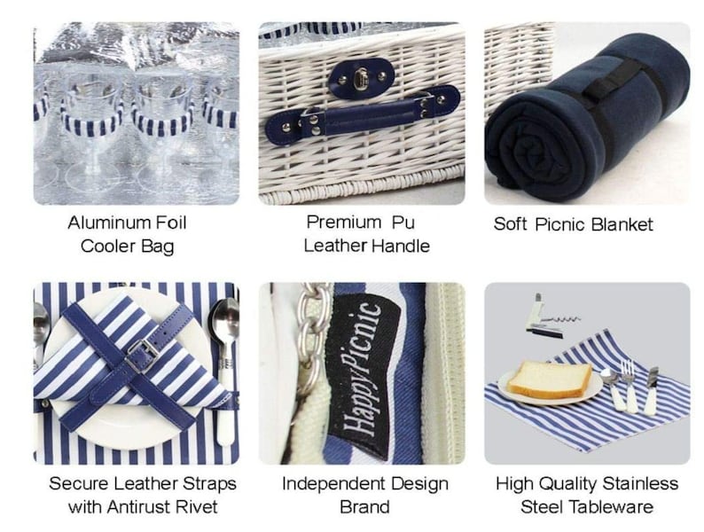 Personalized Romantic Wicker Picnic Basket for 4 or 2 People, White ...