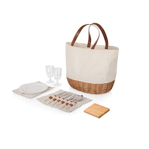 Personalized Portable Picnic Set For 2, Picnic Basket, Wedding Picnic Basket With Utensils, Canvas Picnic Basket & Wine Glasses
