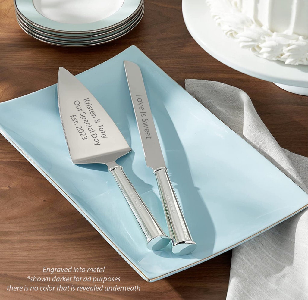 Kate Spade Wedding Cake Knife Server Set Engraved Cathedral