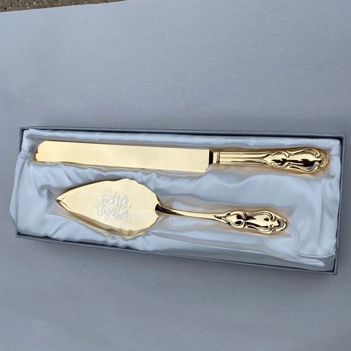 Personalized Wedding Gold Leaf Cake Knife and Server Set - Etsy