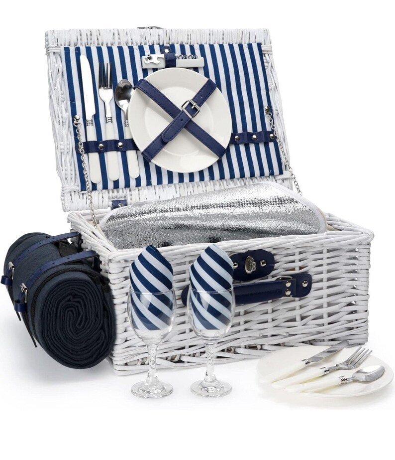 Personalized Romantic Wicker Picnic Basket for 4 or 2 People, White ...