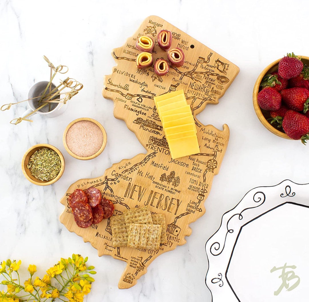 New Jersey CUSTOM State Shaped Cutting Board and Charcuteriegifts for