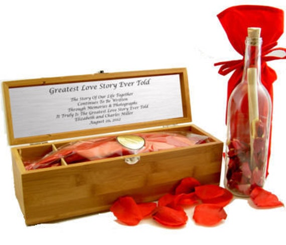 Personalised Engraved Treasure Chest With Message in a Bottle Valentines Day Gift Love