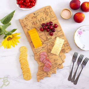Indiana CUSTOM State Shaped Cutting Board and Charcuterie-Gifts For Her/Him-Housewarming Gift-Custom Gifts For Family/Friends