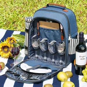 Engraved Insulated Picnic Backpack for 4 Person Bag with Cooler Compartment, Wine Pouch, Blanket and Stainless Steel Cutlery Set image 3