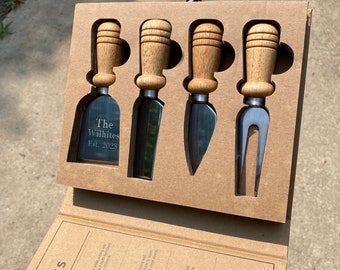 Engraved Cheese Knives Utensils Set Hostess Gift Holiday Cheese Cutting Tools Wedding Gift Wine and Cheese Knife Gift Christmas Gift Foodie