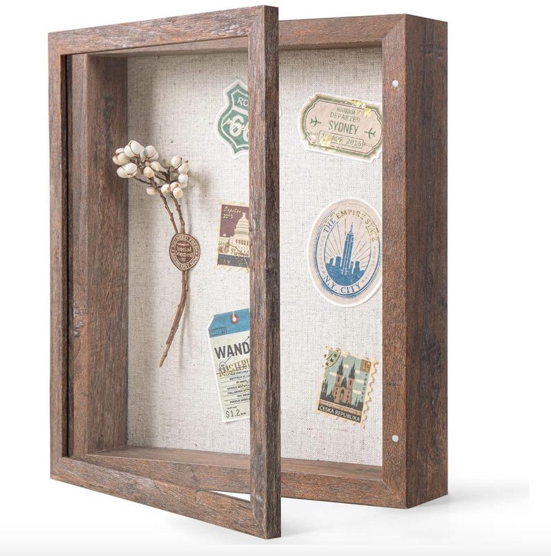 Laser Engraved Brown Shadow Box, Rustic Wood Frame, Hinged Door (8x10 ...