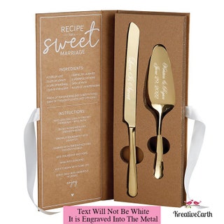 Engraved Gold Wedding Cake Server Gift Box Set