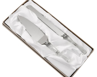 Engraved Silver Tone Cake Cutter Set, Modern Wedding Server Knife, Birthday Gift