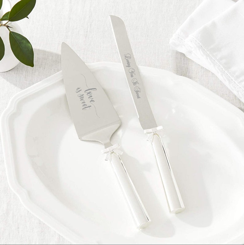 Engraved Silver Wedding Cake Set, Server Set for wedding, Silver Wedding Kate Spade Grace Avenue 2-Piece Dessert Set, 1.45 LB, Metallic