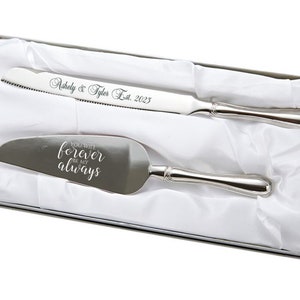 Simple Engraved Silver Wedding Cake Server and Knife 2pc Silver Wedding Server Set image 4