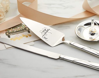 Engraved Silver-Plated Wedding Cake Knife and Server Set