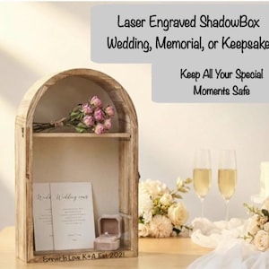 Custom Shadow Box Arch Frame Memory Display Cases with Shelf, Picture Keepsake Box, Wedding, Graduation, Anniversary