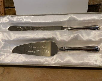 Wedding Cake Server and Knife Set Engraved With Westwood Style Handles Silver Plated Traditional Cake Server and Knife