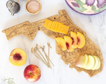 Personalized Florida Shaped Serving and Cutting Board, Includes Hang Tie for Wall Display