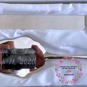 Classic Silver Engraved Wedding, Anniversary, or Birthday Cake Server Knife Set image 7