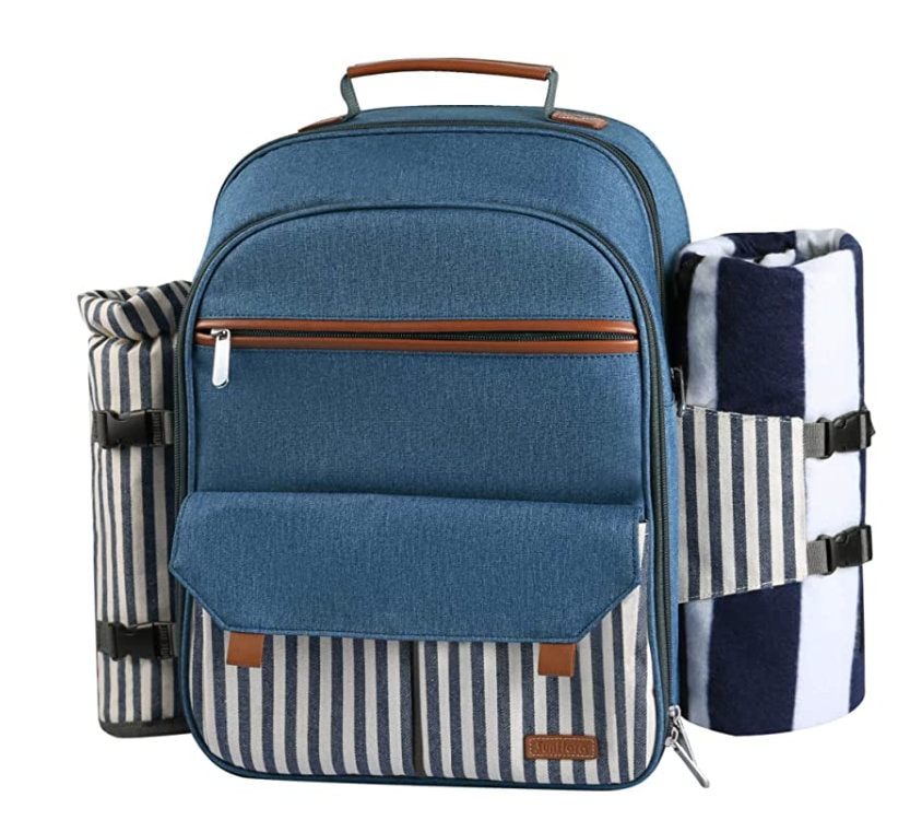 Engraved Insulated Picnic Backpack for 4 Person Bag With Cooler Compartment Wine Pouch Blanket and Stainless Steel Cutlery Set Etsy
