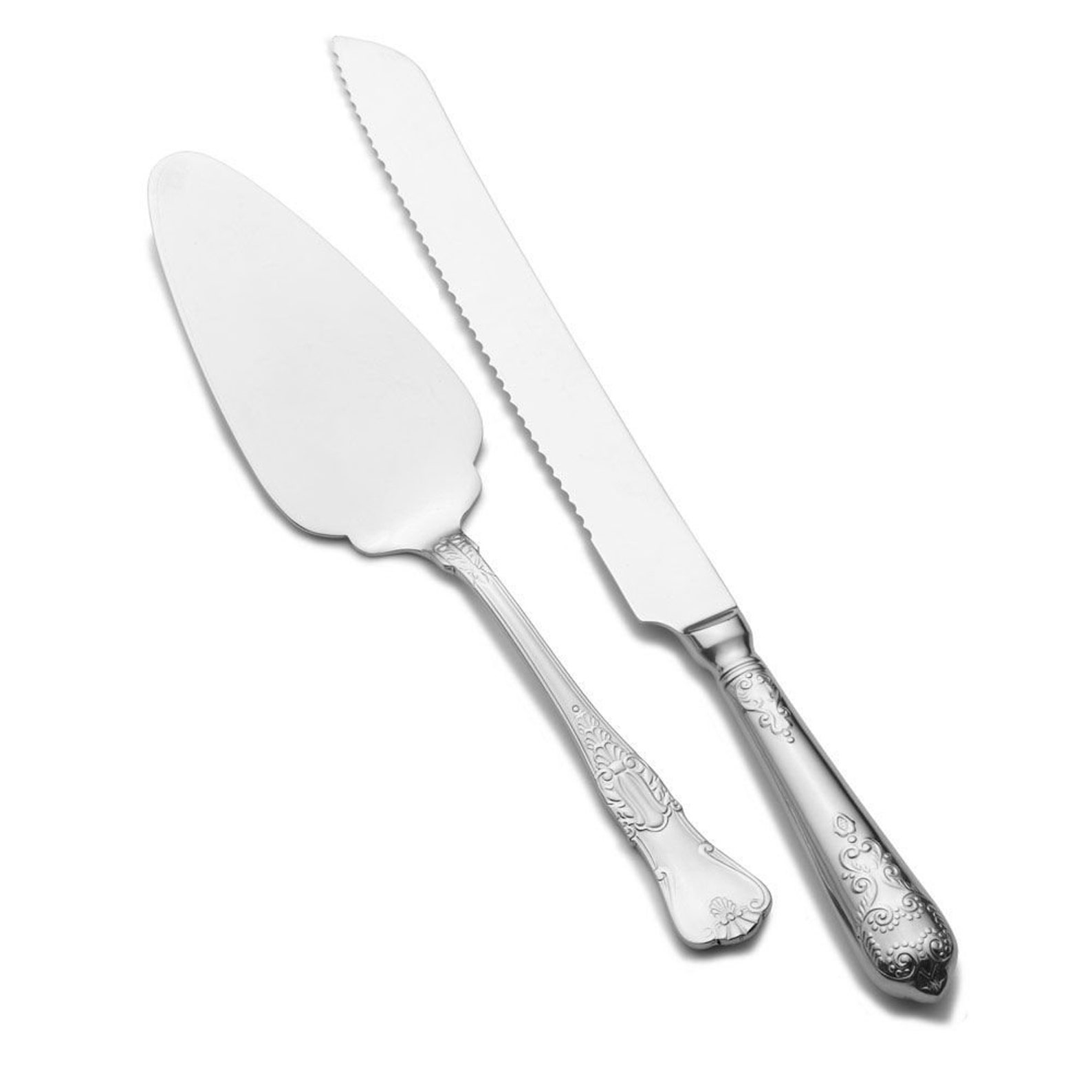 Engraved Wedding Cake Knife Cutting Server Set With Romance Pattern Handles Silver Tone Traditional Engraved Server Custom Birthday Cake - I WANT MY OWN TEXT, I WANT MY OWN TEXT