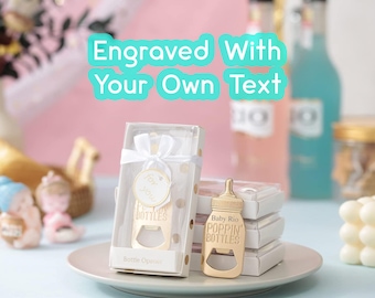 Engraved Baby Bottle Opener Favors, Gender Reveal, Gift Box (24-Piece)