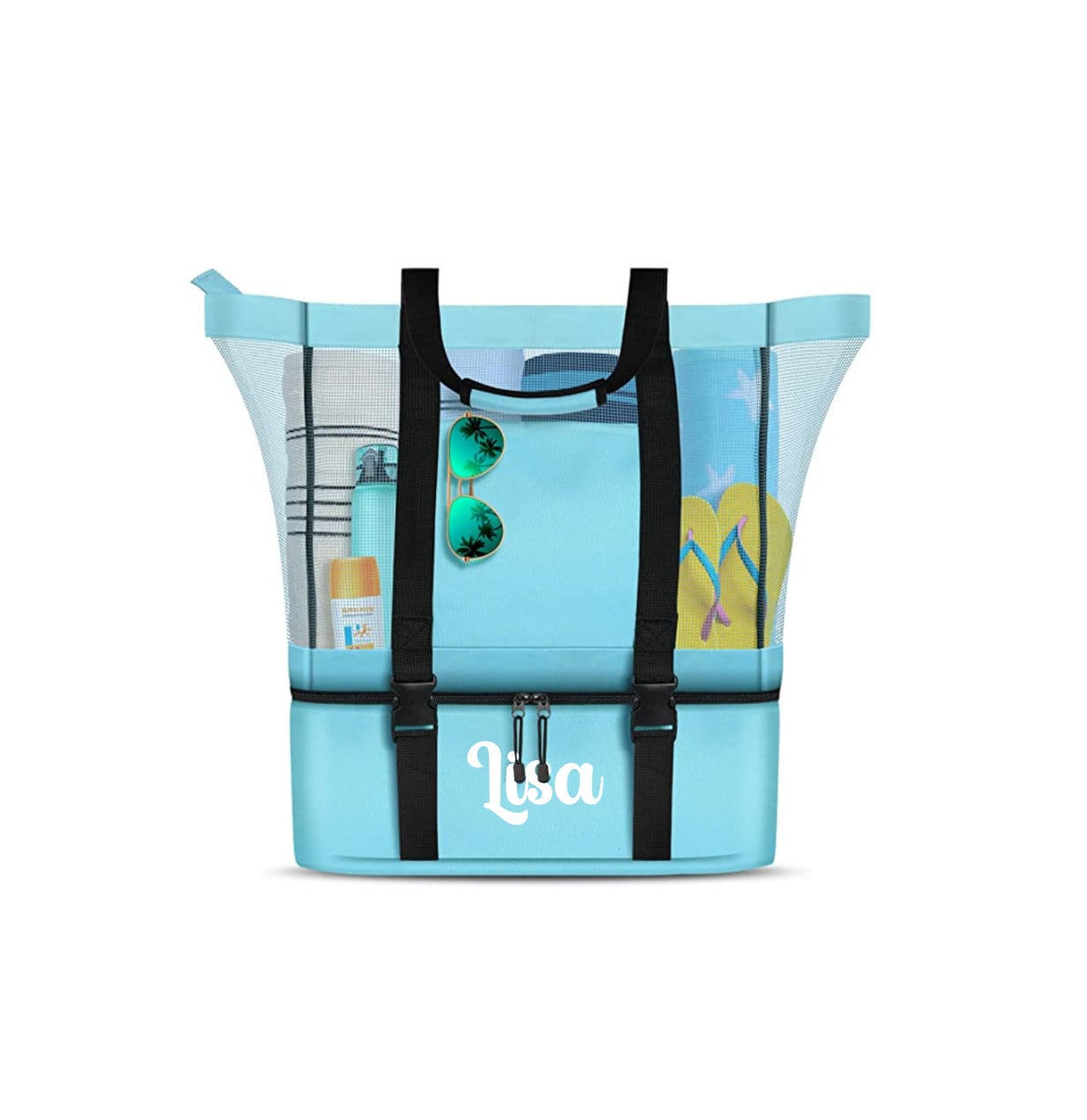 Picnic Portable Mesh Beach Bag with Detachable Cooler Camping Blue Large Waterproof Tote Bags Capacity Handle Beach Handbag for Pool 