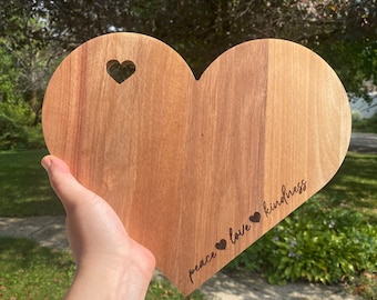 Engraved Heart Acacia Wood Bread Board Cheese Serving Platter Serving Charcuterie Board for Meat Cheese and Vegetables, Cute Home Gift