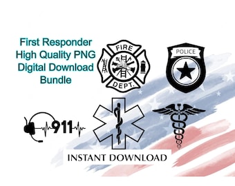 First Responder Bundle PNG Logo Download, Instant Download Digital File PNG, firefighter digital downloads, emt vectors, police emblems