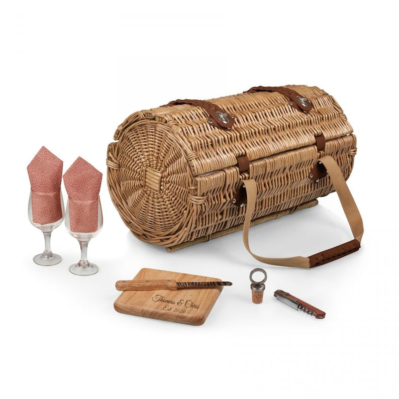Personalized Picnic Basket Wine Cheese Portable Personalized Etsy