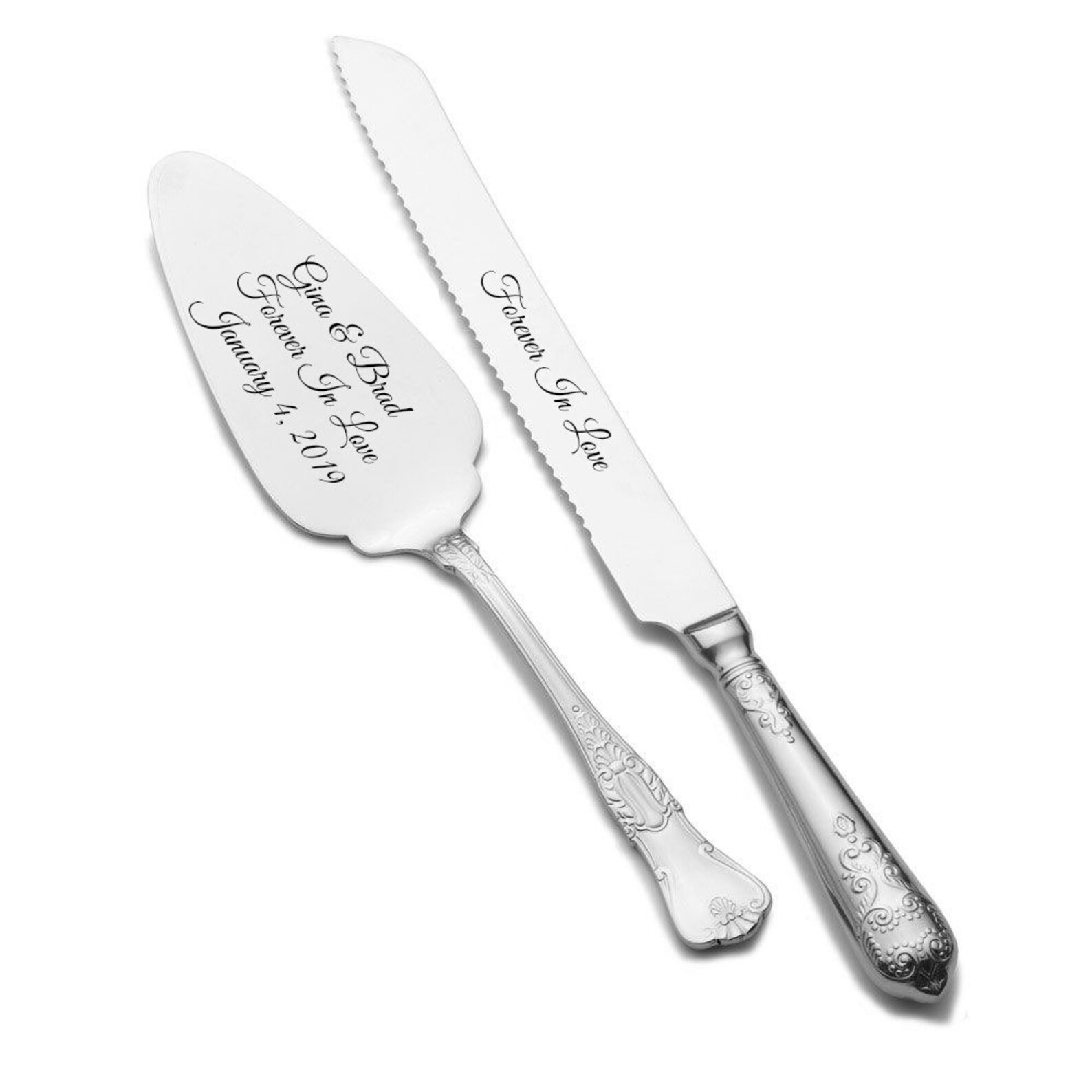 Wedding Cake Knife Cutting Server Set With Romance Pattern Etsy