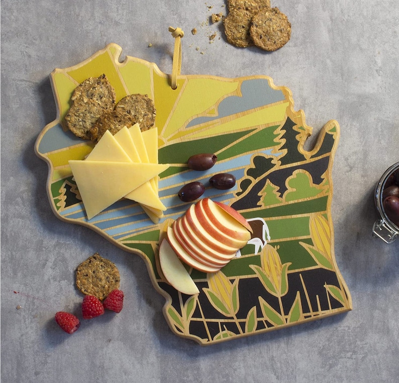 Wisconsin CUSTOM State Shaped Cutting Board and Charcuterie-Gifts For Her/Him-Housewarming Gift-Custom Gifts For Family/Friends image 1