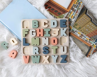 Personalized Wooden Alphabet Puzzle, Colorful ABC Letters, Interactive Learning Board Educational Toy, Baby and Toddler Gift Boys or Girls