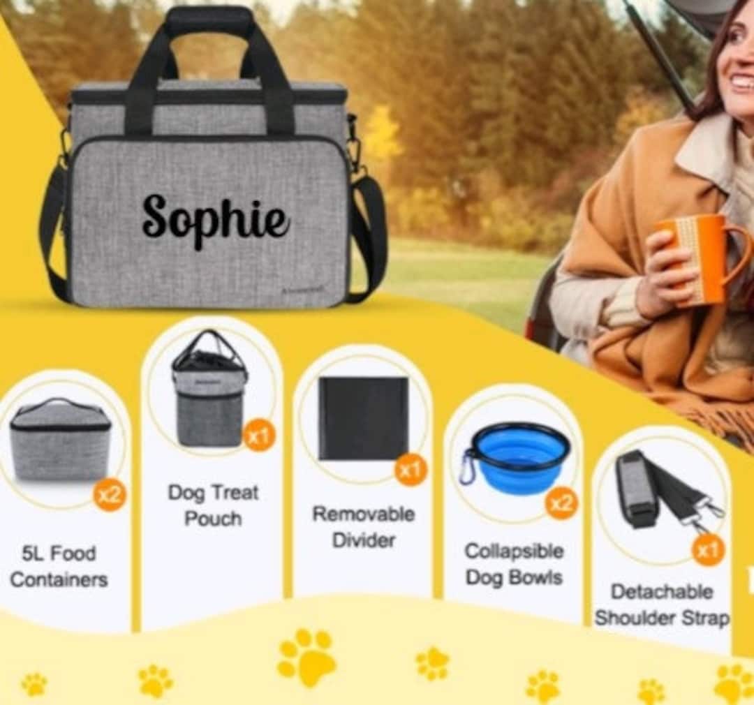 Personalized Dog Travel Bag, Dog Luggage With 2 Collapsible Slow Feeder