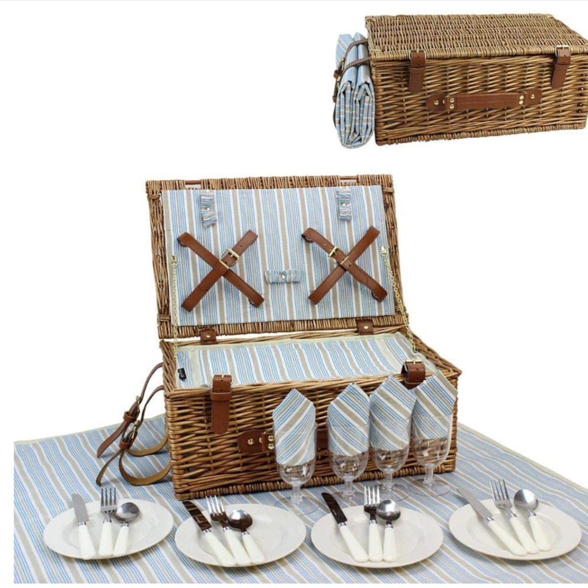 Personalized Large Honey Picnic Basket Set for 4, Willow Hamper With Large Insulated Cooler. Waterproof Blanket and Cutlery Service Kit - Etsy