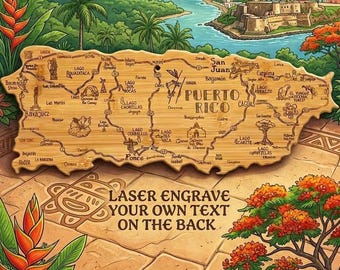 Puerto Rico CUSTOM Engraved Bamboo Cutting Board, Laser-Engraved Island Art, Housewarming gift