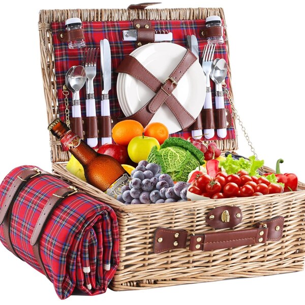 Plaid Picnic Basket Etsy