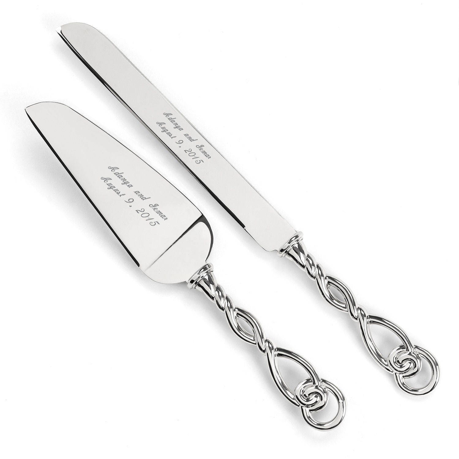 Wedding Cake Server and Knife Set With Love Knot Pattern Handles Silv…