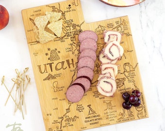 Personalized Utah Shaped Serving and Cutting Board, Includes Hang Tie for Wall Display