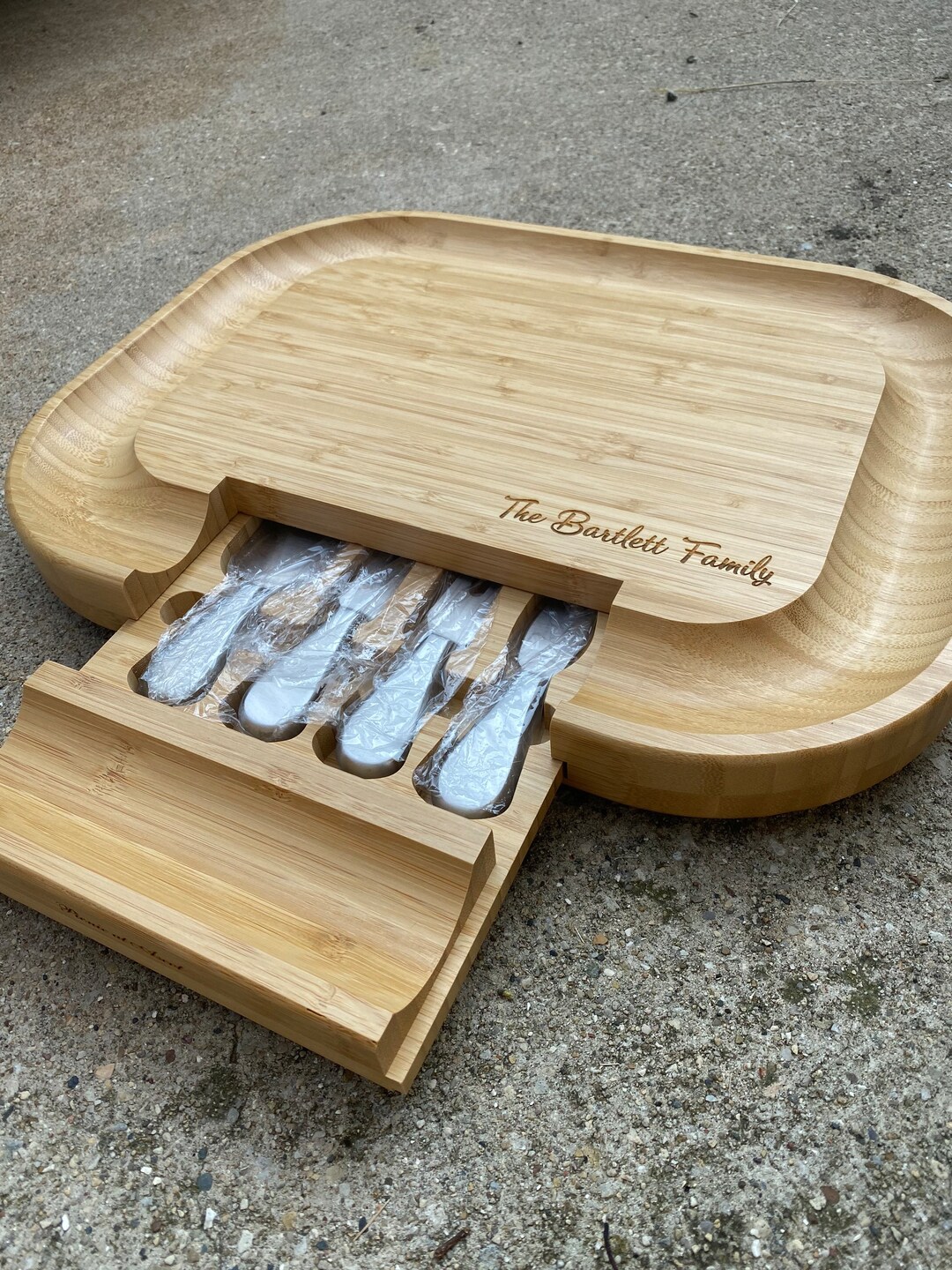 Engraved Cheese Wood Cutting Board With 4 Cheese Cutting Utensils
