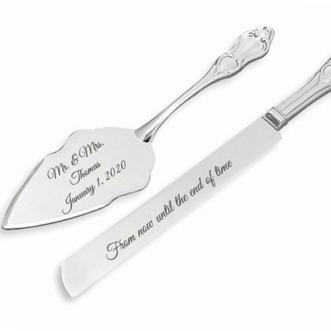 Engraved Wedding Cake Server Knife Set Silver Plated Etsy