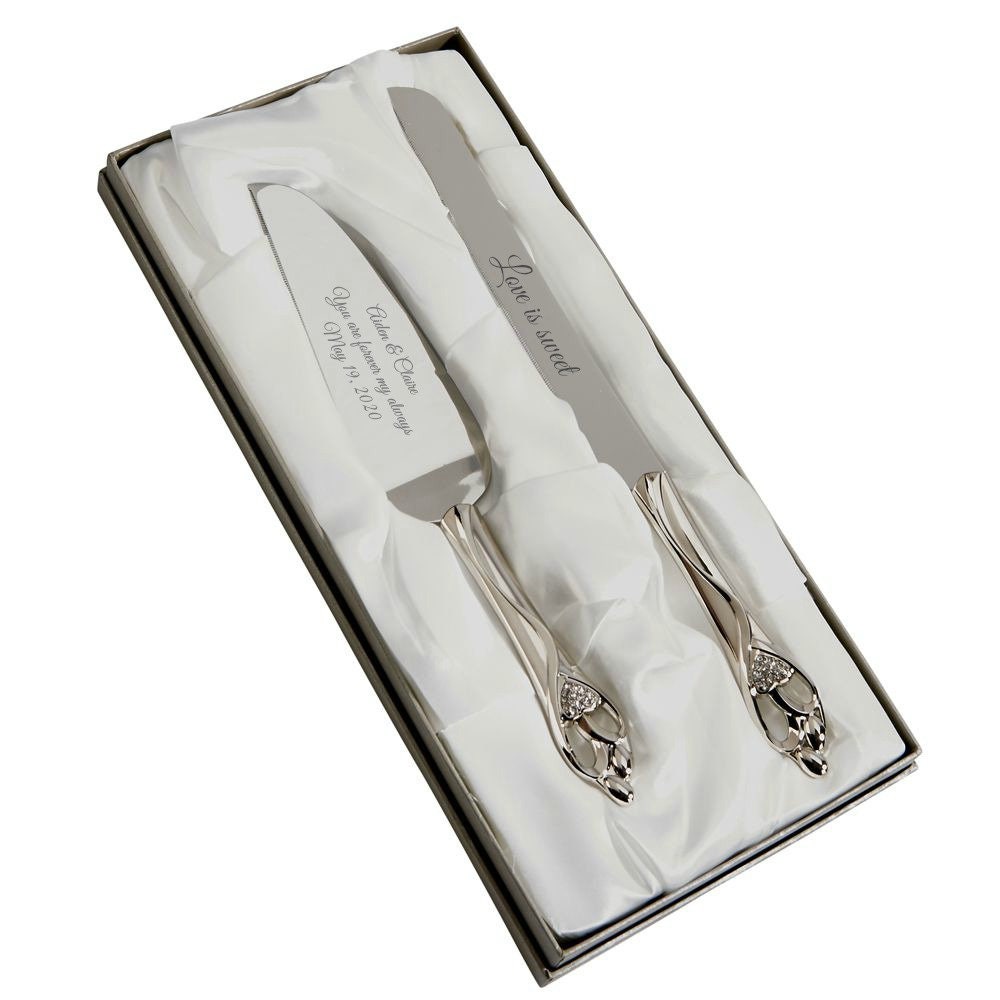 Wedding Cake and Knife Server Set Engraved Cake Cutting Server Etsy