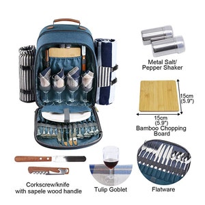 Engraved Insulated Picnic Backpack for 4 Person Bag with Cooler Compartment, Wine Pouch, Blanket and Stainless Steel Cutlery Set afbeelding 5